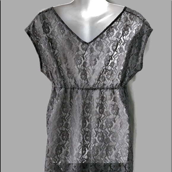 Free People Pewter Color Lace Tunic Top, Large - Picture 4 of 7